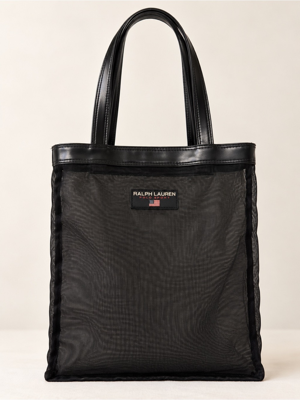 Vintage Ralph Lauren Polo Sport Black Mesh Tote Bag Y2K Sheer Logo